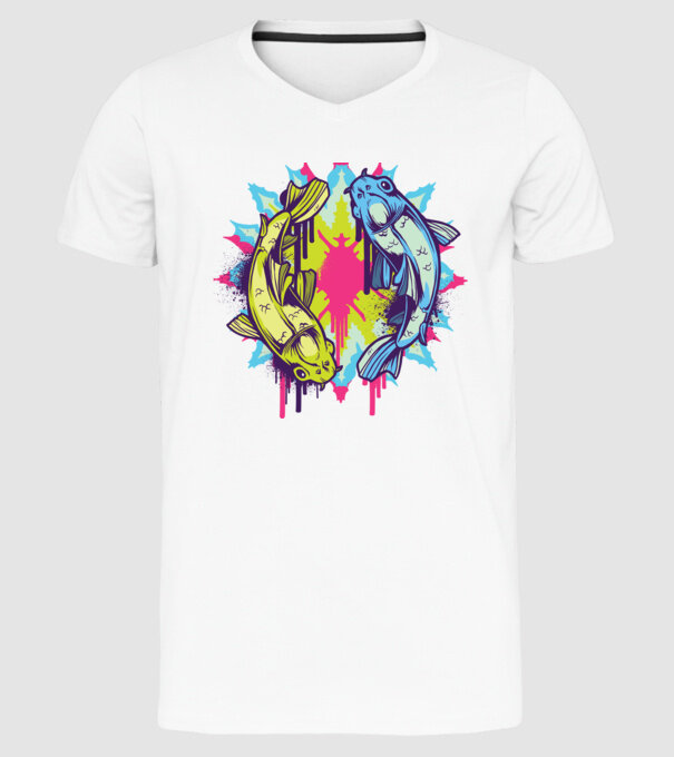 Crap Koi Colorat model alb pe tricou