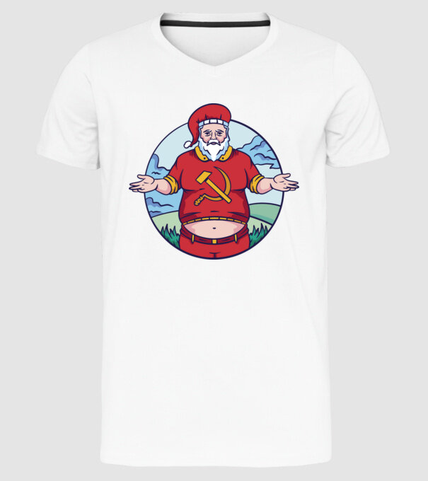 Moș Crăciun comunist model alb pe tricou
