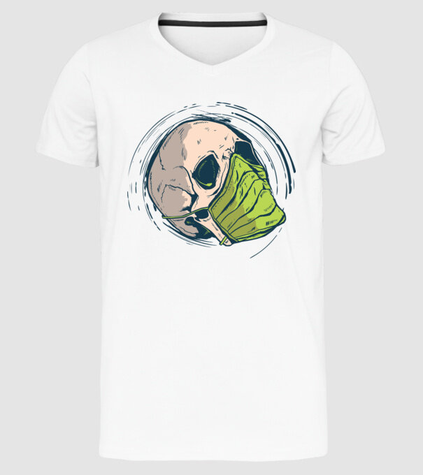 Craniu cu mască model alb pe tricou