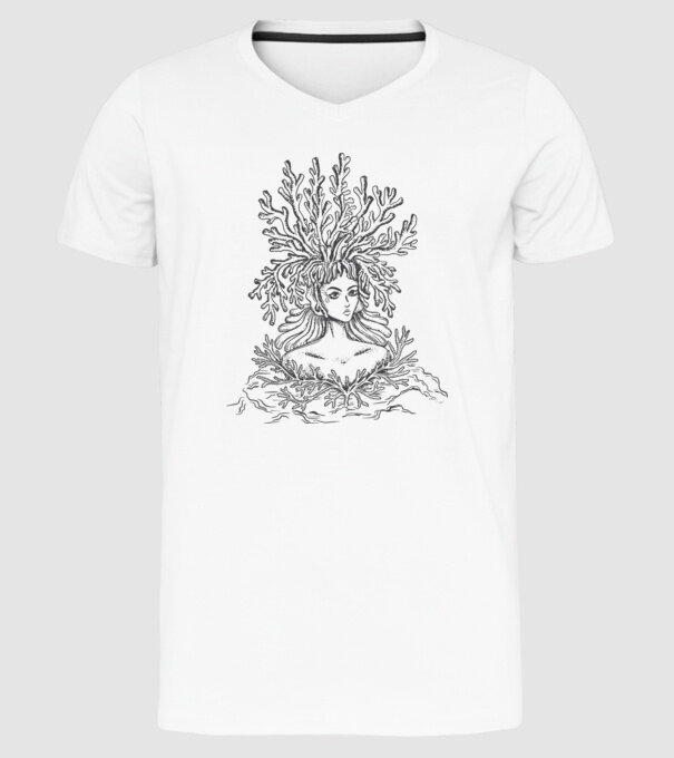 Cap de femeie Coral model alb pe tricou