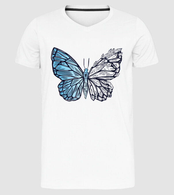 Fluture cristal model alb pe tricou