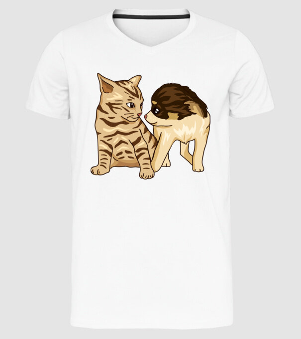 cuplu drăguț câine și pisică model alb pe tricou