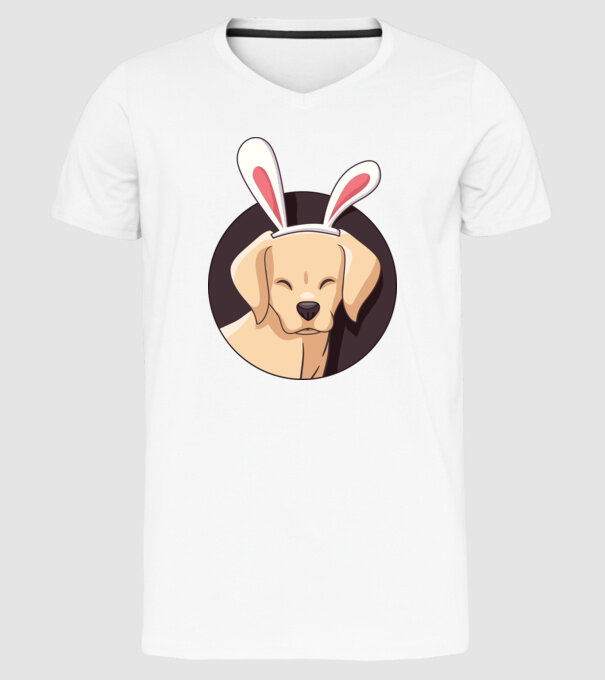 Iepuraș Labrador pentru Paște model alb pe tricou