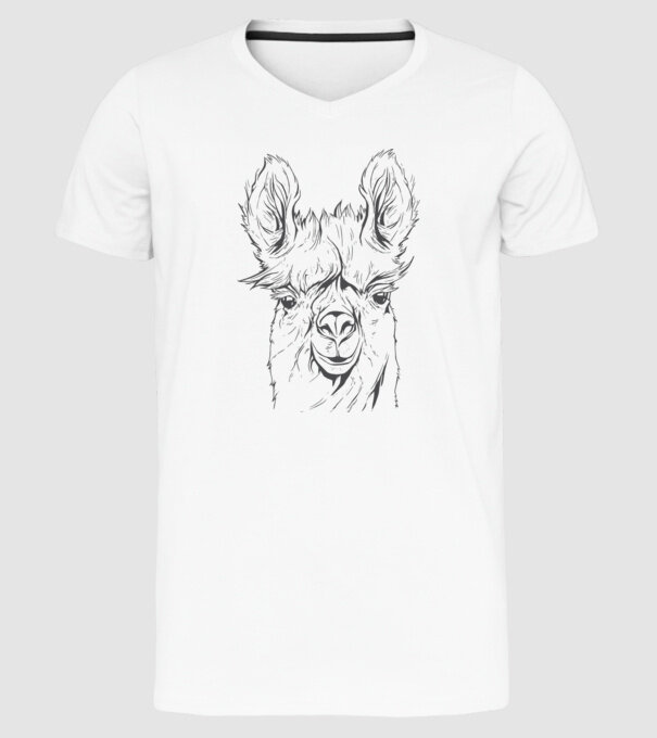 Cap de Lama model alb pe tricou