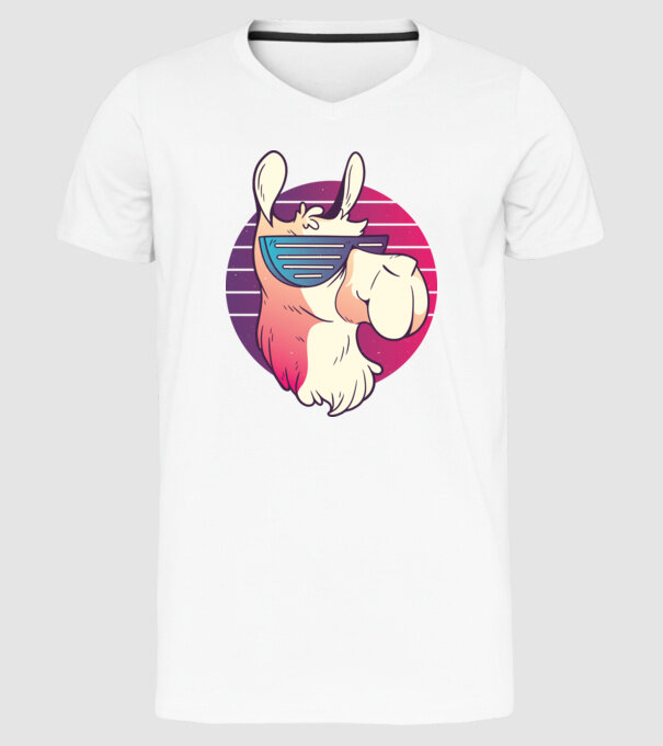 Llama ochelari de soare retro tricou model alb pe tricou
