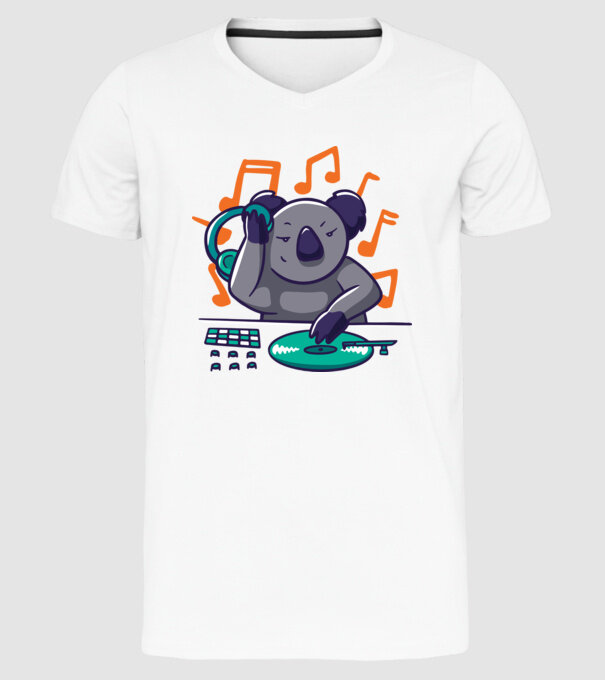Koala DJ model alb pe tricou