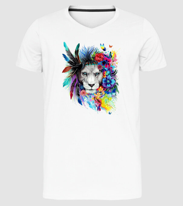 lion color jungle model alb pe tricou