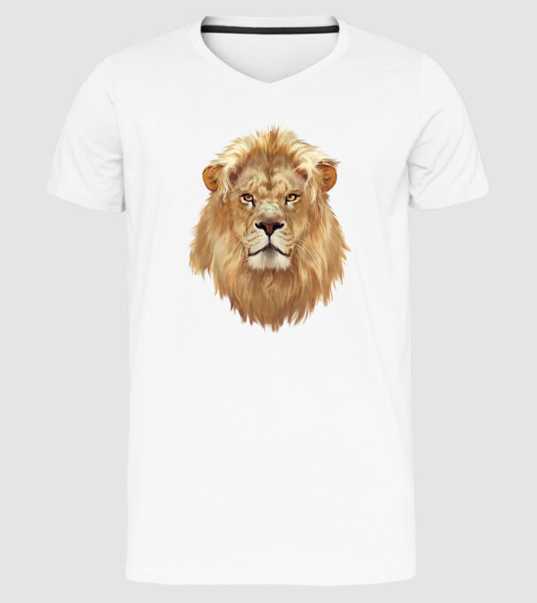 lion head paint model alb pe tricou