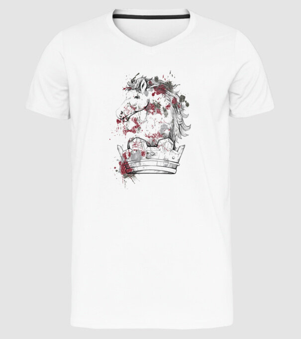Coroană Cal - Șah model alb pe tricou