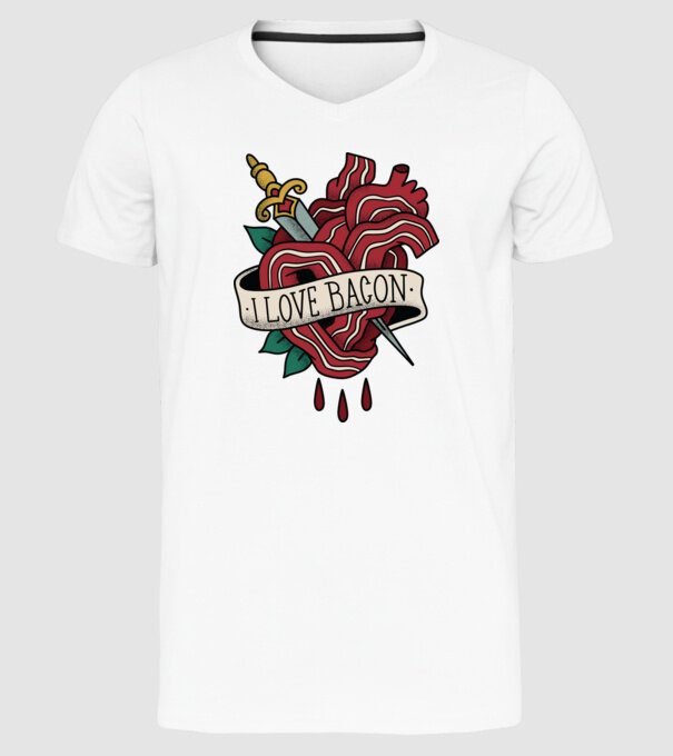 Love Bacon Tatuaj model alb pe tricou