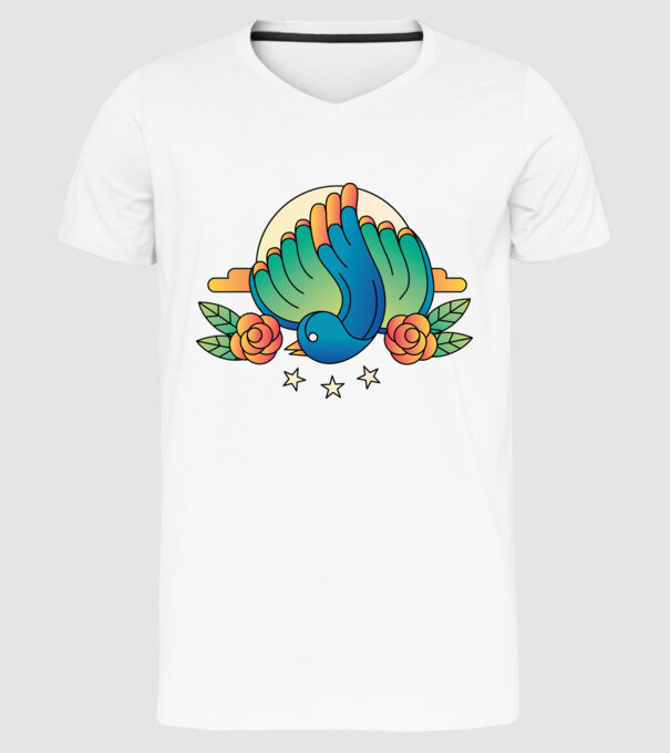 Motiv Pasăre model alb pe tricou