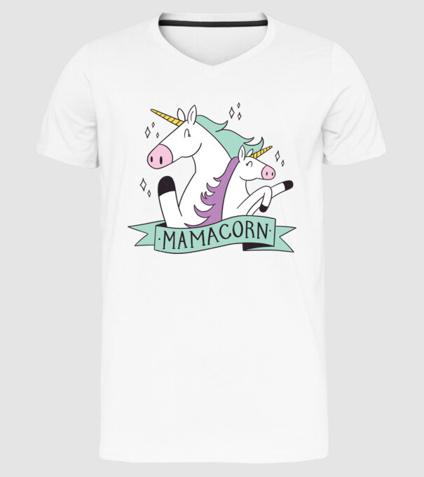 Mamacorn model alb pe tricou