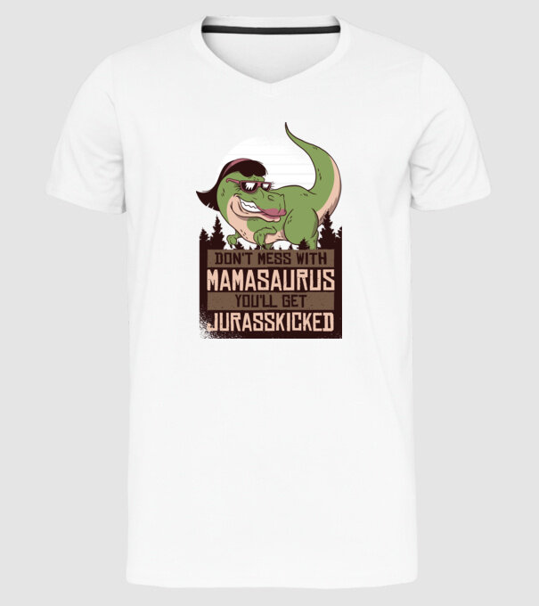 Mamasaurus tricou cu dinozaur model alb pe tricou