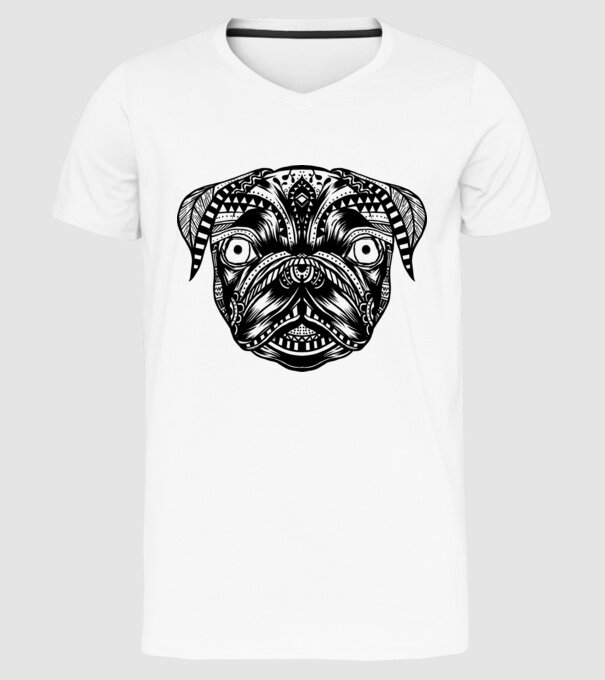 Mandala Cap Mops model alb pe tricou