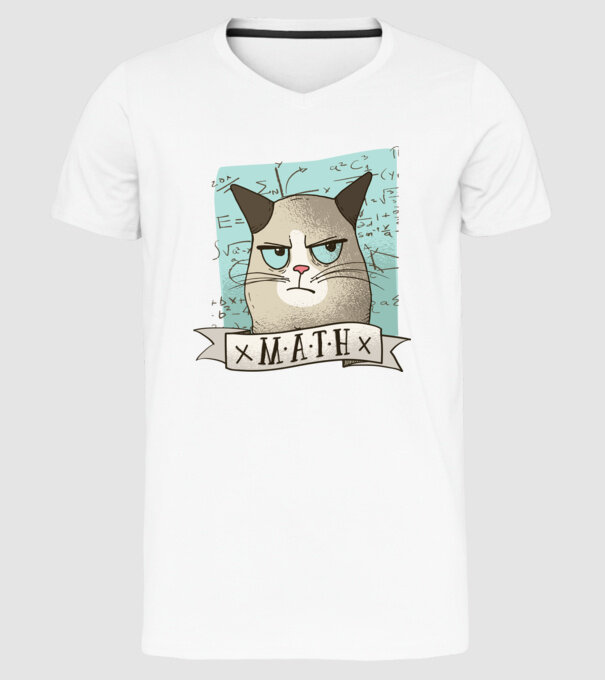 Pisică Matematică model alb pe tricou