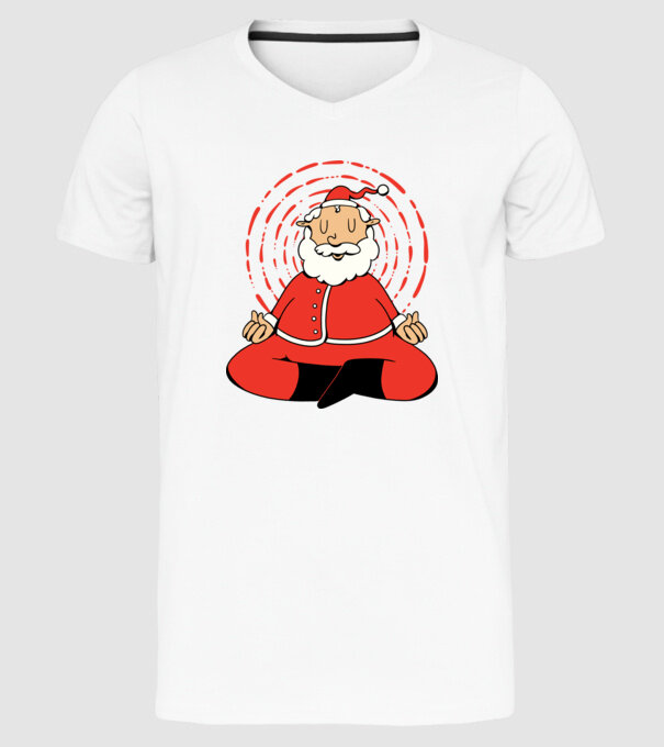 Moș Crăciun meditând model alb pe tricou