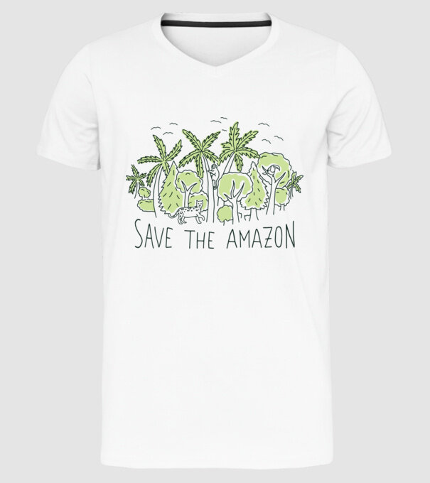 Salvează Pădurea Amazoniană model alb pe tricou