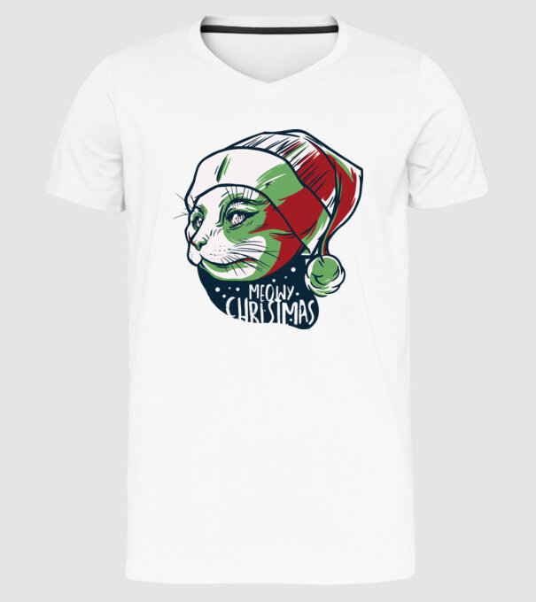 Meowy Christmas Pisică de Crăciun model alb pe tricou