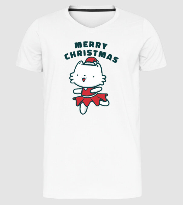 Pisică Merry Christmas model alb pe tricou