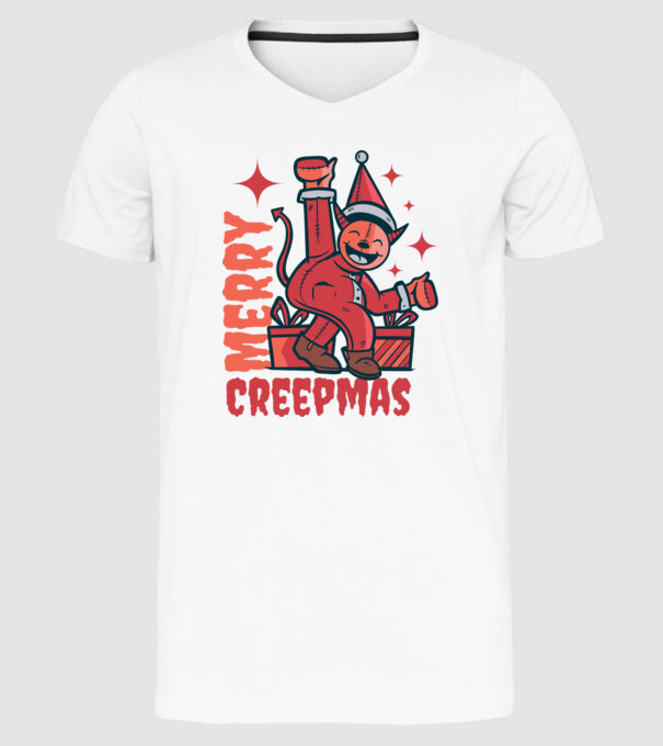 Merry Creepmas model alb pe tricou