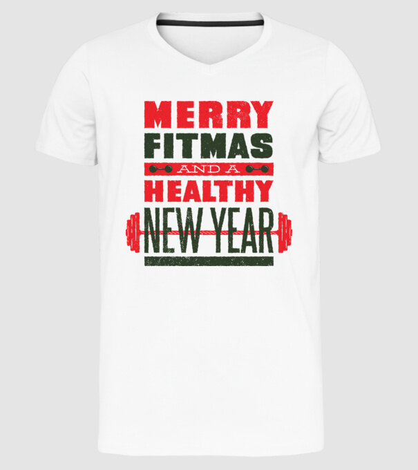 Merry Fitmas and a Healthy New Year tricou amuzant antrenament model alb pe tricou