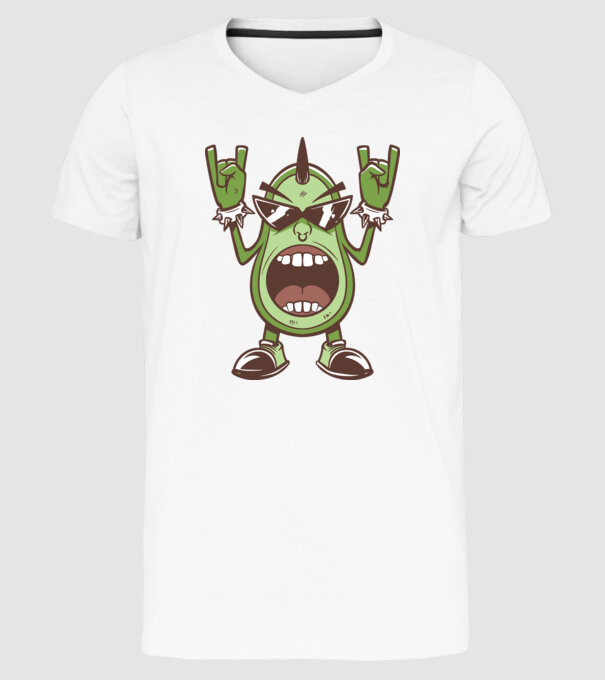 Avocado Metal model alb pe tricou