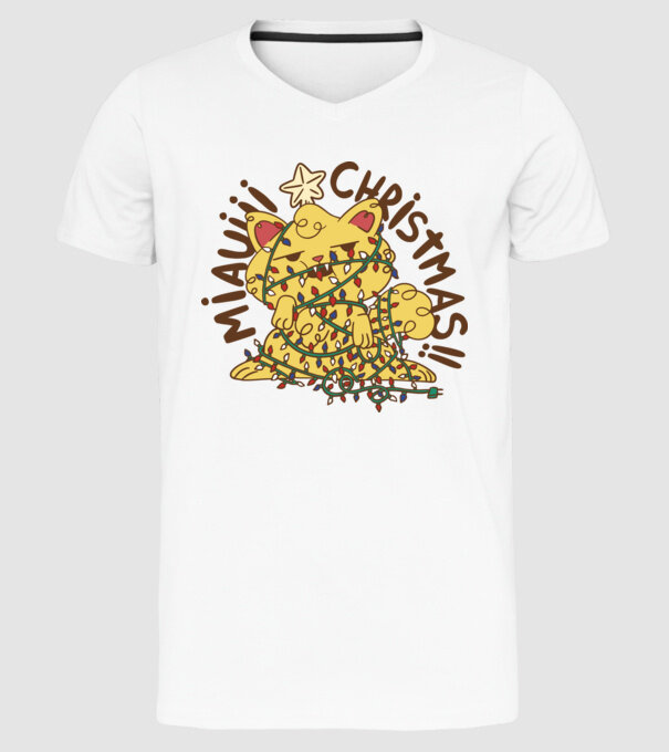 Miauiii Crăciun cu pisică model alb pe tricou