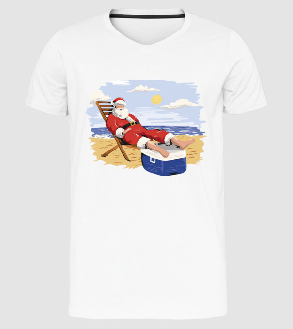 Moș Crăciun În vacanță model alb pe tricou