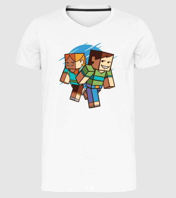 Caractere Minecraft model alb pe tricou