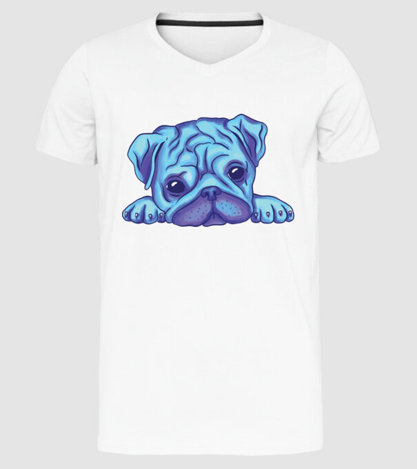 Cap de Mops acuarelă model alb pe tricou