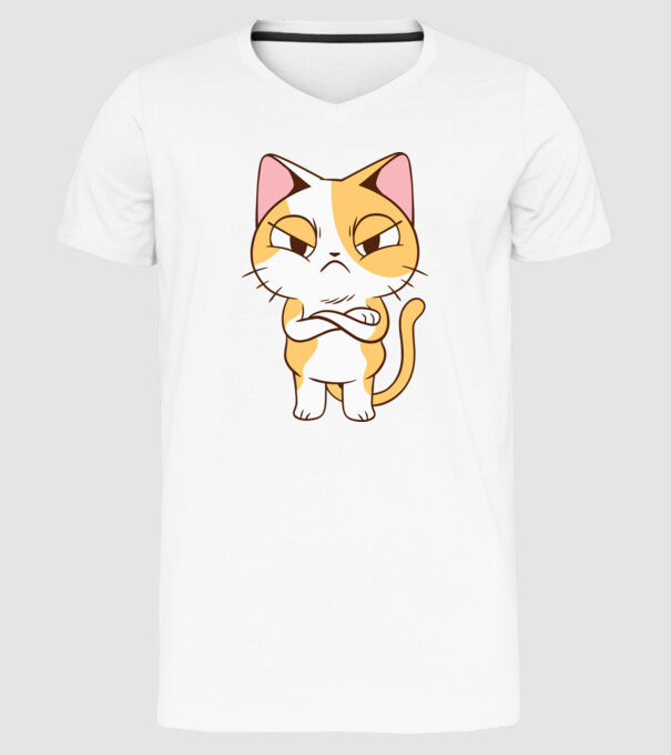 Pisică supărată model alb pe tricou