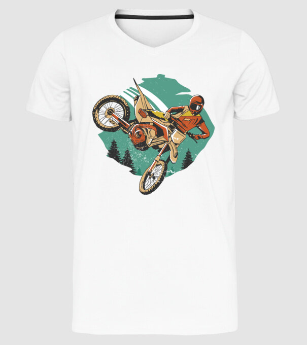 Motociclist motocros model alb pe tricou