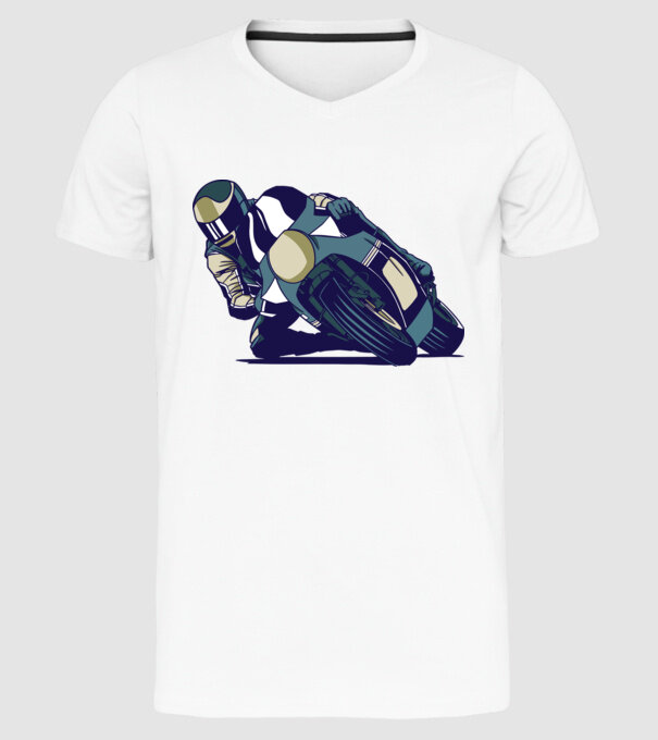 Concurent motocicletă model alb pe tricou