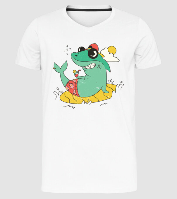 Rechin la plajă model alb pe tricou