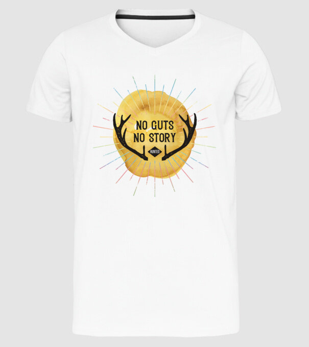 No guts no stories model alb pe tricou