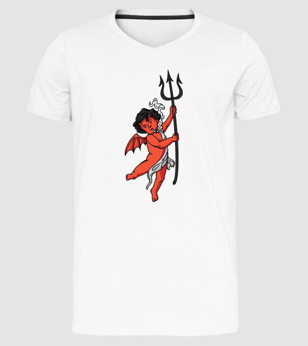 Diavol cu Țigaretă model alb pe tricou