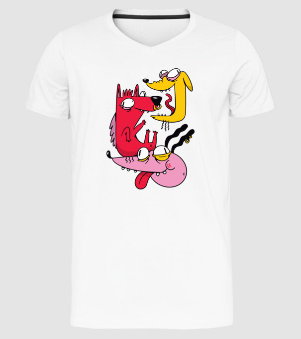 Câini nebuni model alb pe tricou