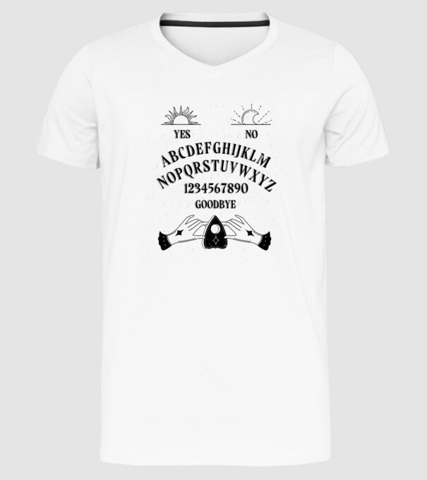 Motiv Ouija model alb pe tricou