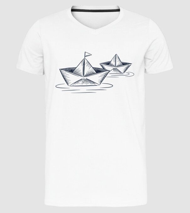Barca de hârtie model alb pe tricou