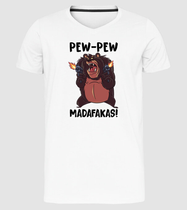 Pew Pew Pew Madafakas Urs alb model alb pe tricou