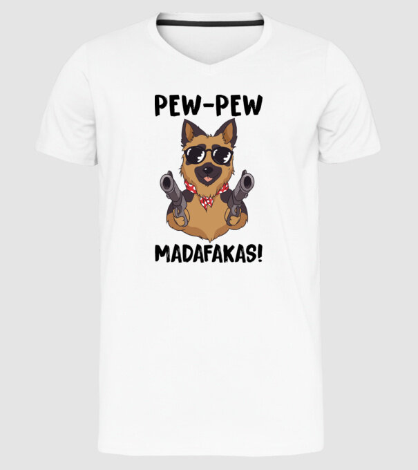 Pew Pew Pew Madafakas Ciobănesc german alb model alb pe tricou