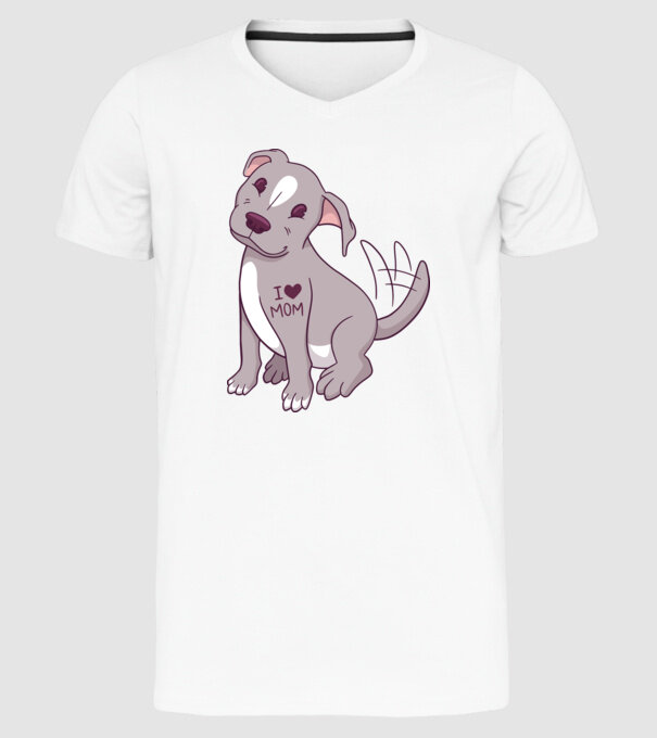 Pitbull - I Love Mom model alb pe tricou