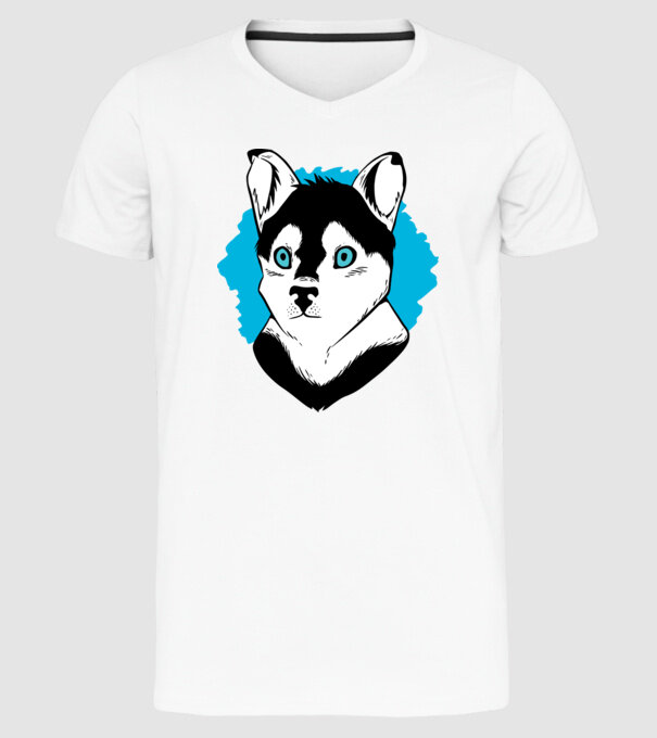 Câine Pomsky model alb pe tricou