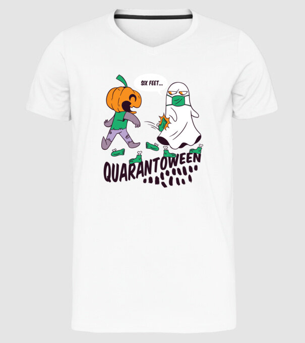 Quarantoween model alb pe tricou