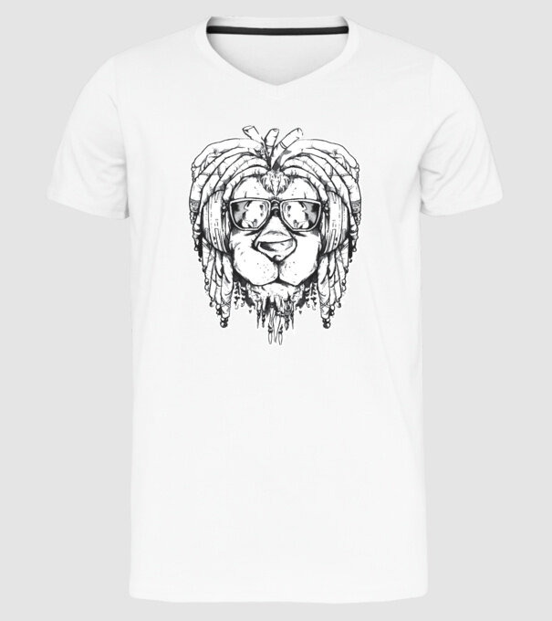 Leu Dreadlock model alb pe tricou