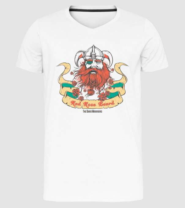 Red Rose Beards - Războinic Barbă model alb pe tricou