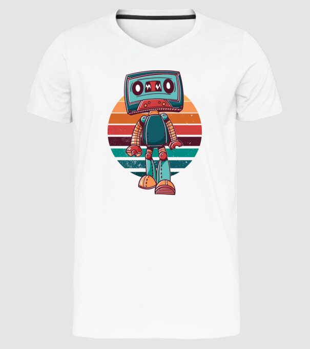 Robot Casetă retro model alb pe tricou