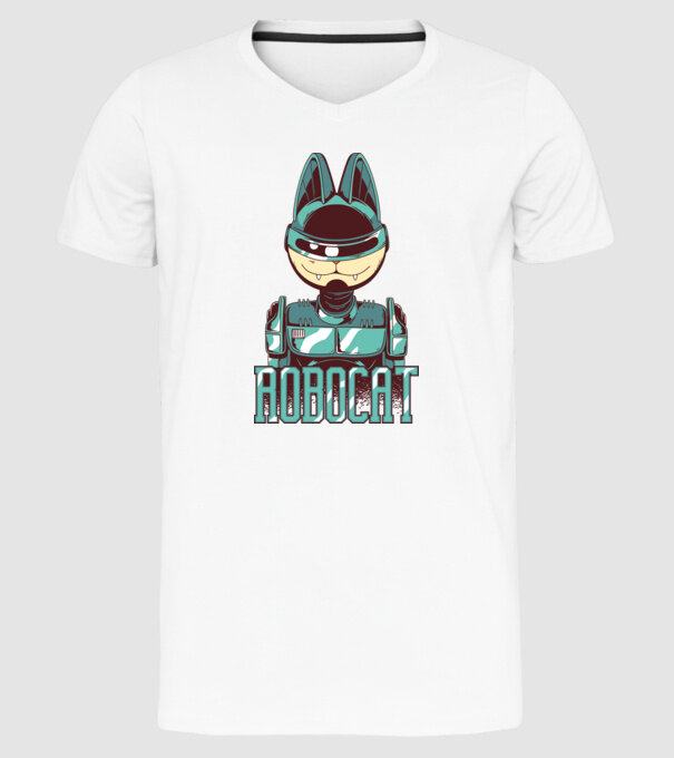 Robocat - Pisică Robot model alb pe tricou