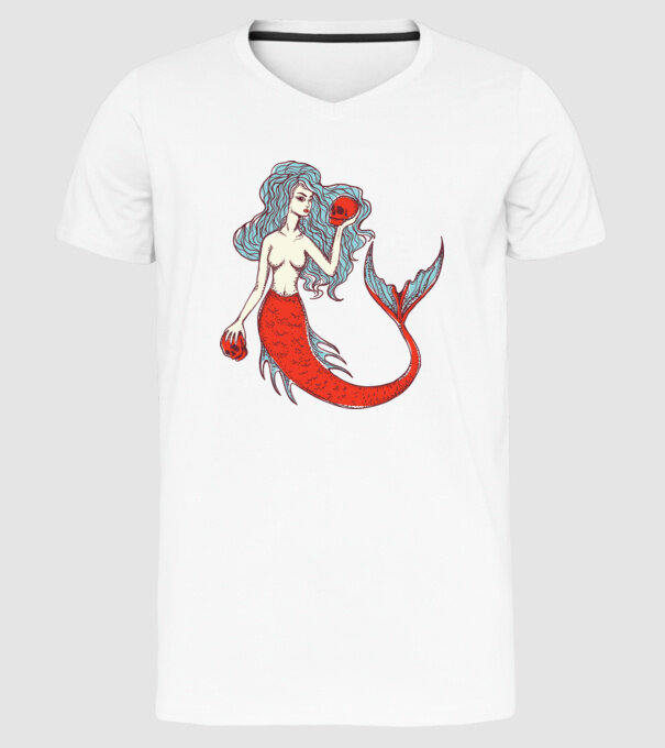 Sirenă cu craniu model alb pe tricou