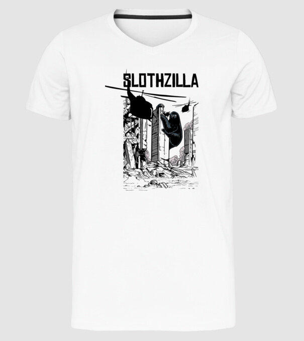 Slothzilla la atac amuzant tricou leneș amuzant model alb pe tricou
